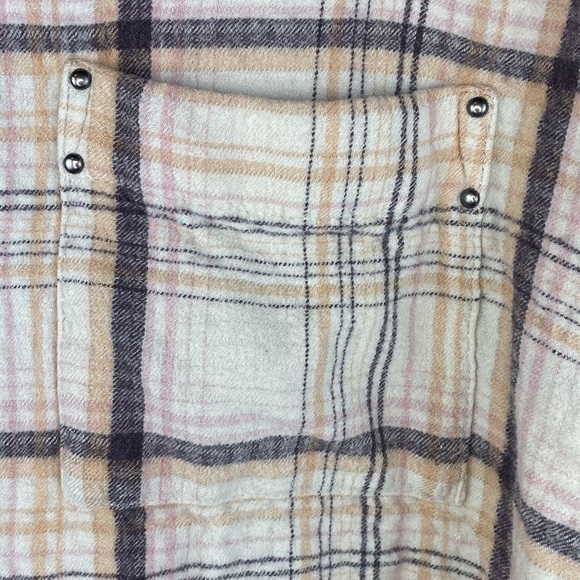We The Free- Cream Colored Flannel W/ Pink, Tan & Gray Stripes- Size Extra Small - Picture 3 of 10